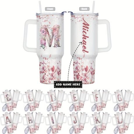 1pc Customizable Stainless Steel Tumbler - 40 Oz Generous Capacity, Double Wall Vacuum Insulated, Personalized Letter Funny Print Travel Mug - Perfect Gift Idea for Family, Friends, Women, Mom, Sisters, Teacher, Coworker for Birthday, Christmas and Special Occasions