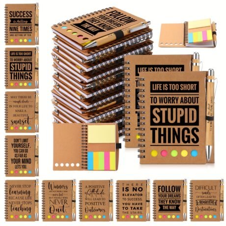 150-Set Inspirational Journal Bundle - Spiral Notebooks, Sticky Notepads, Motivational Bamboo Ballpoint Pens - Perfect Back to School Gift, Teacher Appreciation, Employee Recognition, and Coworker Thank You Present