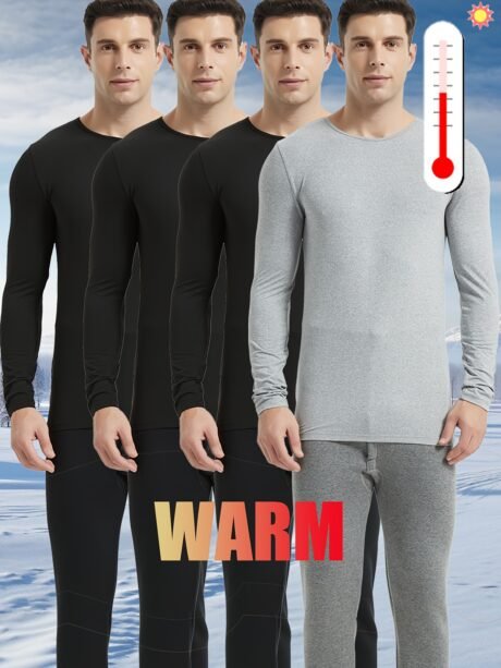 4 Pack Men's Inner Fleece Thermal Undershirt Soft Warm Top Underwear Men Warm Comfort Functional Underwear Thermal Underwear