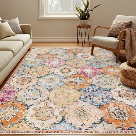 1pc Vintage-inspired Bohemian Chic Area Rug - Abstract Grid Pattern, Non-slip Backing, Suitable for Living Rooms, Bedrooms, Offices, and Doorways - Durable, Soft, and Easy to Clean